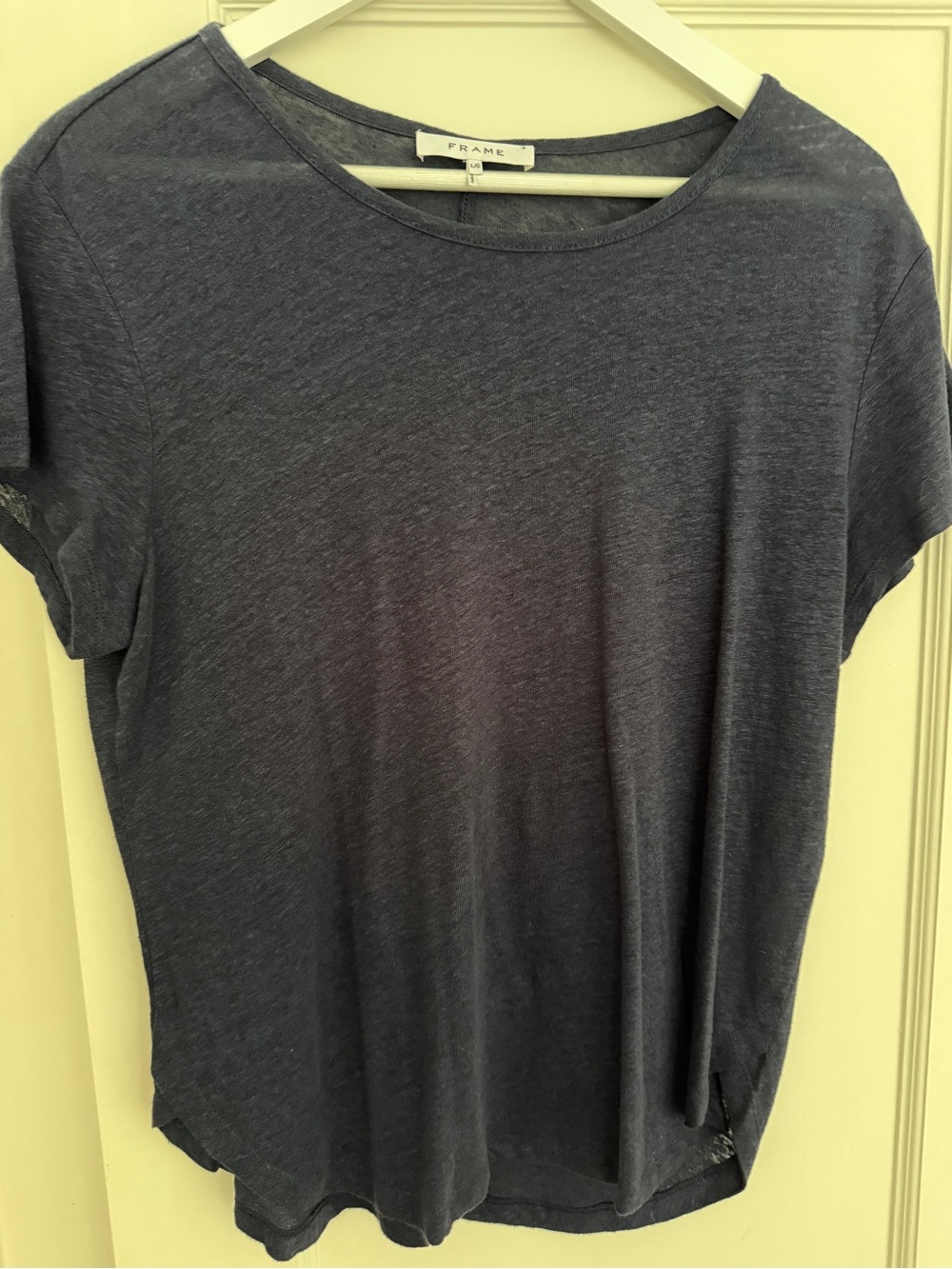 Frame Linen Navy Short Sleeve Crewneck Tee